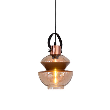 Copper Urn Pendant Light Fixture - Modern 1 Head Clear Glass Hanging Lamp - Various Widths available