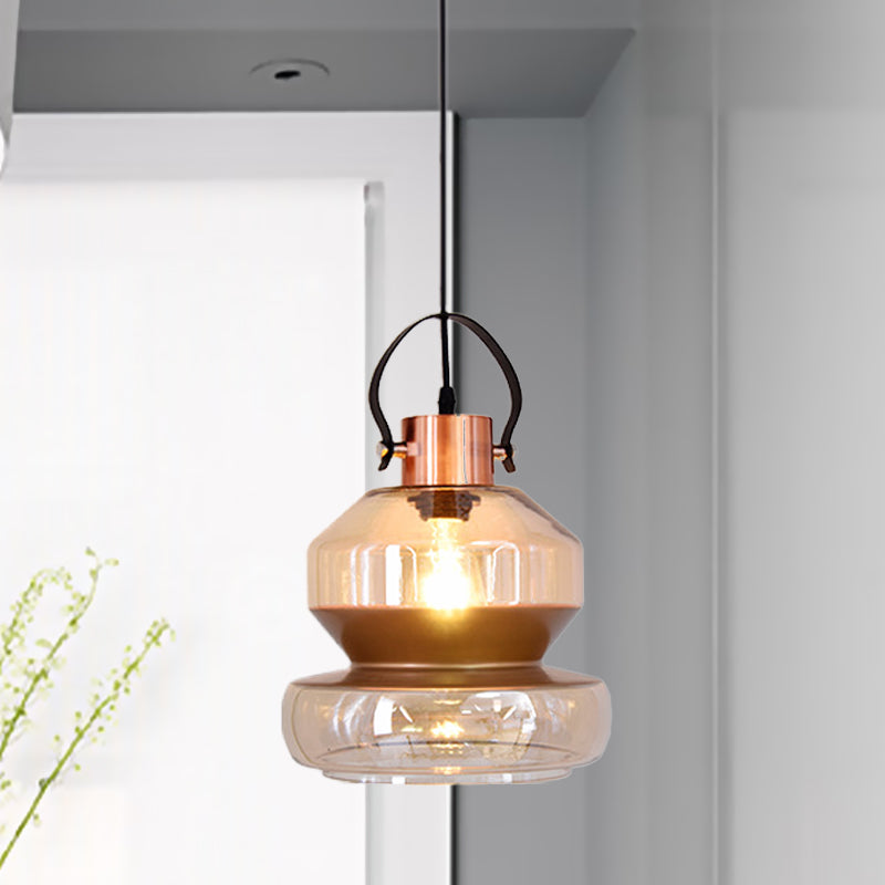 Copper Urn Pendant Light Fixture - Modern 1 Head Clear Glass Hanging Lamp - Various Widths available