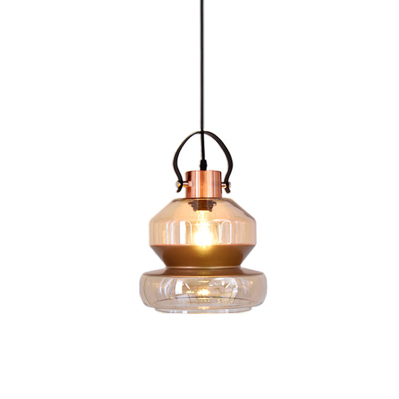 Copper Urn Pendant Light Fixture - Modern 1 Head Clear Glass Hanging Lamp - Various Widths available