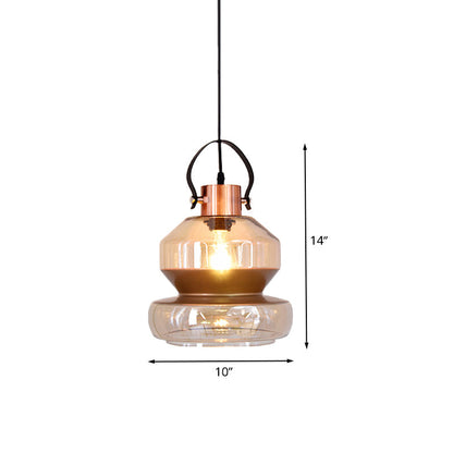 Copper Urn Pendant Light Fixture - Modern 1 Head Clear Glass Hanging Lamp - Various Widths available