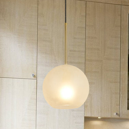 Minimalist Textured White Glass Sphere Hanging Lamp Kit - 8"/12" Wide Brass Pendant Light