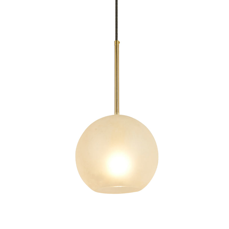 Minimalist Textured White Glass Sphere Hanging Lamp Kit - 8"/12" Wide Brass Pendant Light