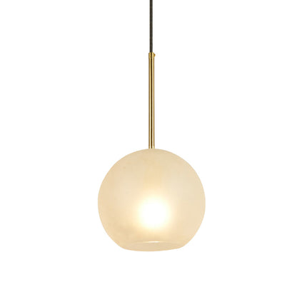 Minimalist Textured White Glass Sphere Hanging Lamp Kit - 8"/12" Wide Brass Pendant Light