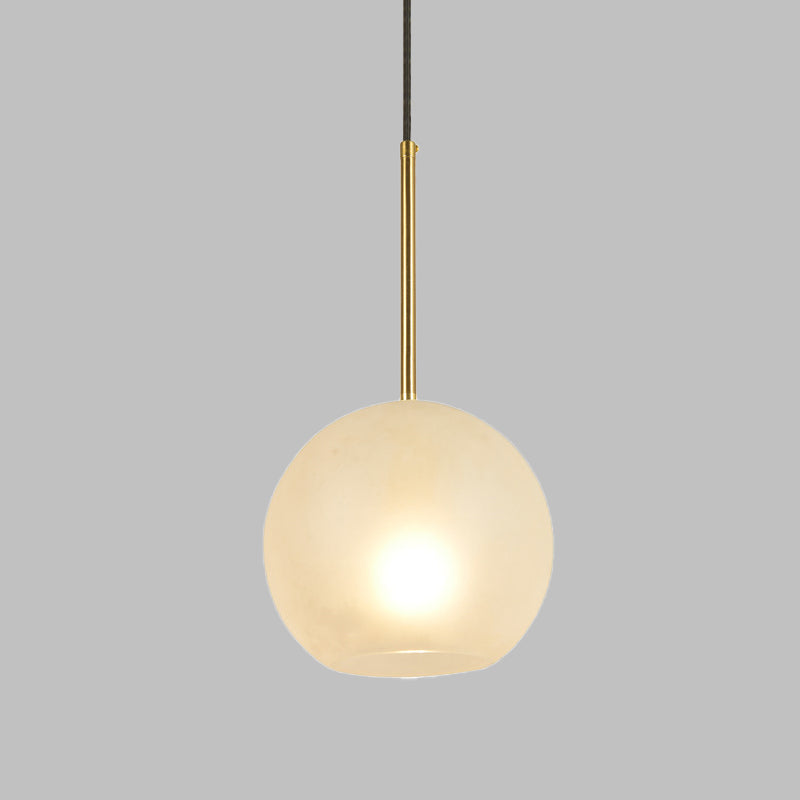 Minimalist Textured White Glass Sphere Hanging Lamp Kit - 8"/12" Wide Brass Pendant Light