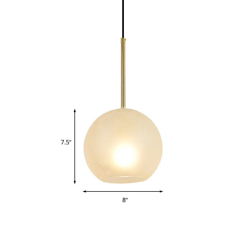 Minimalist Textured White Glass Sphere Hanging Lamp Kit - 8"/12" Wide Brass Pendant Light