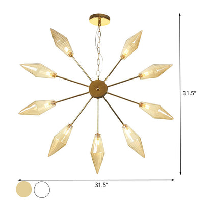 Modern Industrial Sputnik Chandelier with Amber/Clear Glass - 6/9/12 Lights - Black/Copper/Chrome Finishes
