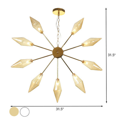 Modern Industrial Sputnik Chandelier with Amber/Clear Glass - 6/9/12 Lights - Black/Copper/Chrome Finishes
