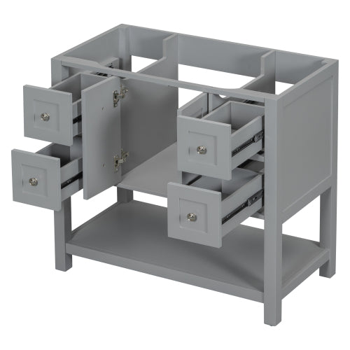 Lavabo de baño de 36 pulgadas sin fregadero, conjunto de lavabo independiente con 4 cajones y puertas de cierre suave, armario de almacenamiento para baño con marco de madera maciza únicamente