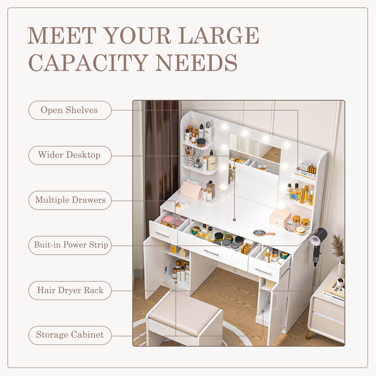 White Lighted Dressing Table