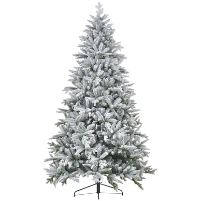 HOMCOM 8ft Snow Flocked Artificial Christmas Tree With 2003 Tips, Foldable Metal Stand, Easy Assembly, Hinged Xmas Tree For Home, Office, Holiday, Green