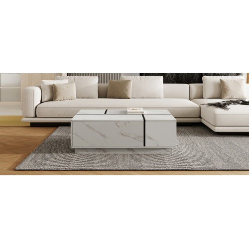 Mesa de Centro Rectangular con Tapa Deslizante, 2 Cajones y 2 Almacenamientos Ocultos para Sala de Estar 47.2