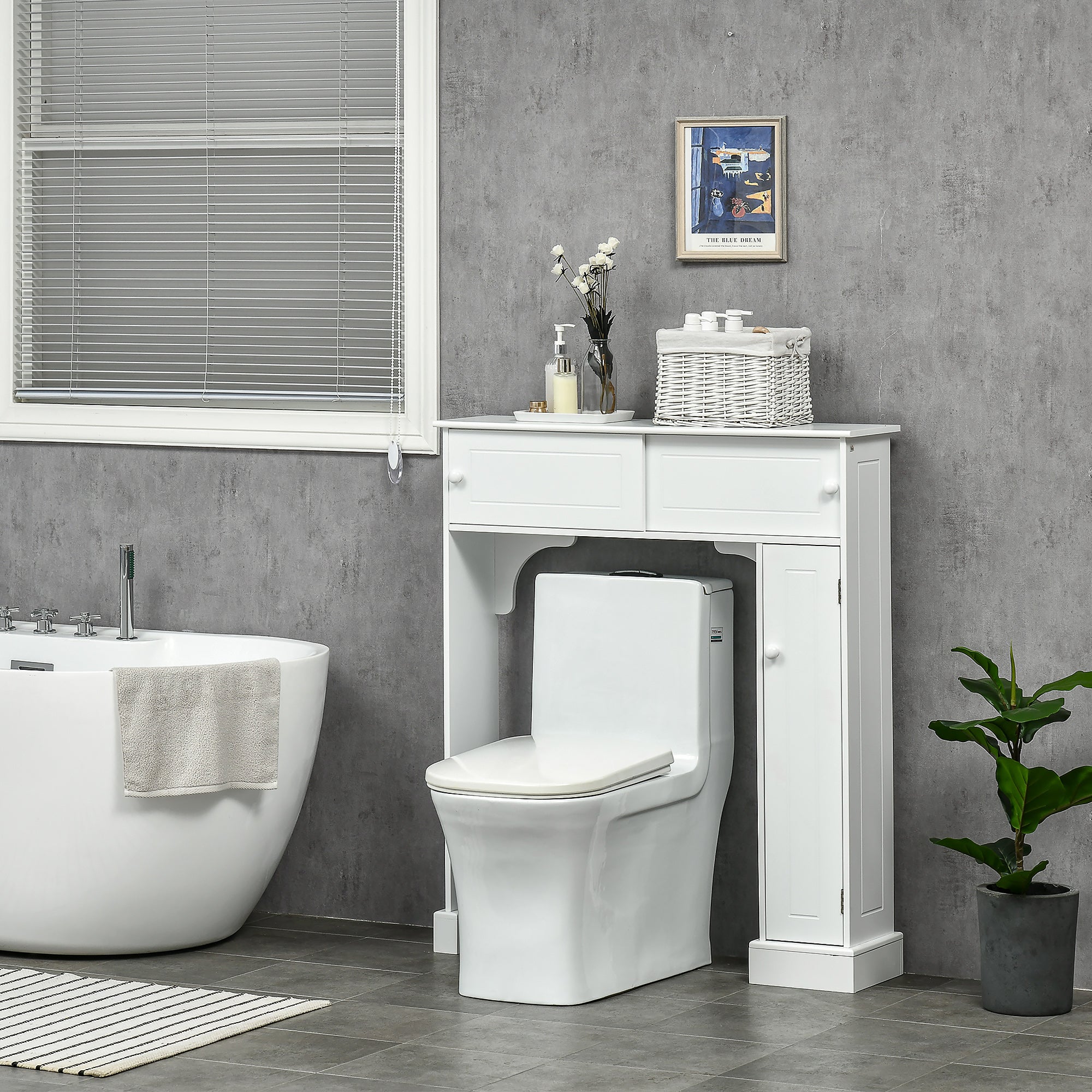 White Bathroom Storage Cabinet Over-Toilet MDF