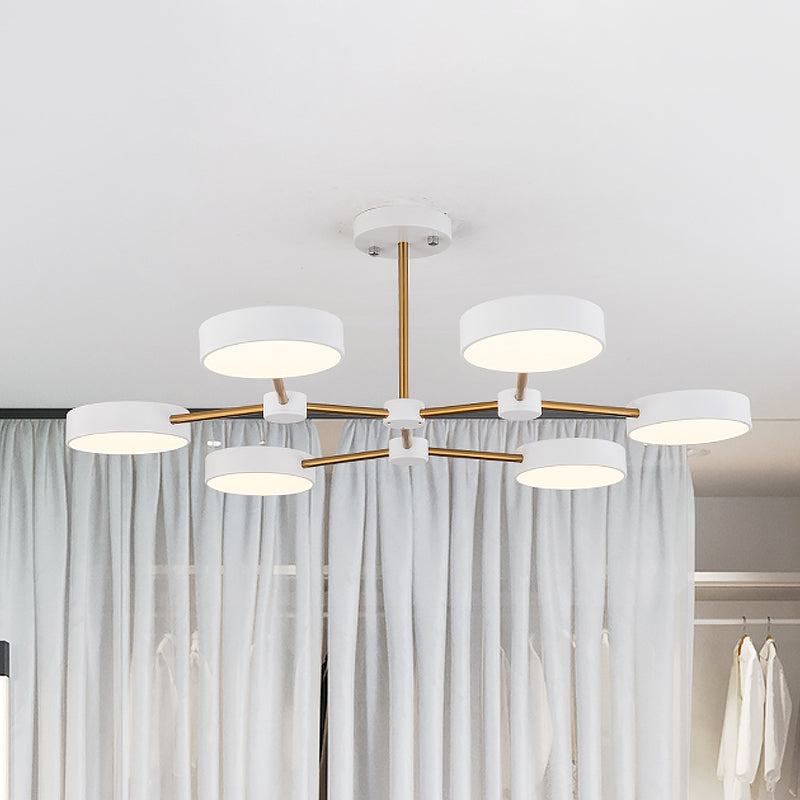 Lámpara de techo colgante moderna tipo tambor - Acabado metálico - 6 luces - Blanco y negro