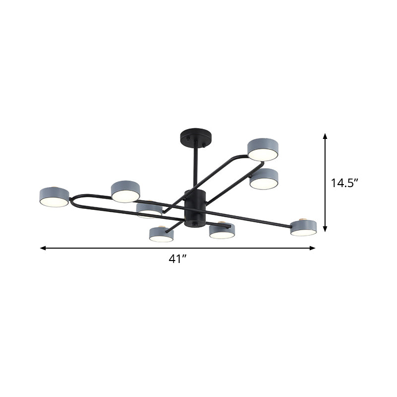 Lámpara de techo colgante minimalista gris para salón con pantalla cilíndrica de hierro forjado - 8 luces
