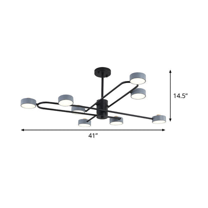 Lámpara de techo colgante minimalista gris para salón con pantalla cilíndrica de hierro forjado - 8 luces