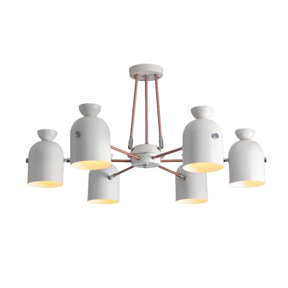 Lámpara de araña nórdica moderna de 6 luces con diseño de media cápsula y acabado metálico en blanco