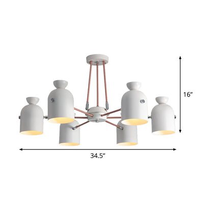 Lámpara de araña nórdica moderna de 6 luces con diseño de media cápsula y acabado metálico en blanco