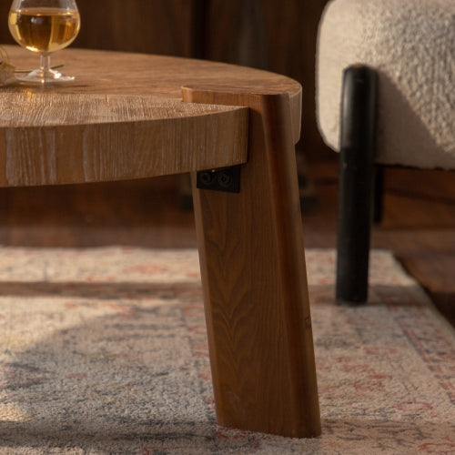 Mesa de Café Redonda de Madera para Sala de Estar, Mesa de Café Rústica Natural para Apartamento, Fácil de Armar