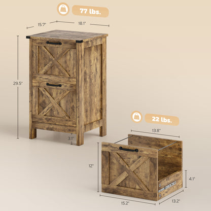 Vertical File Cabinet with 2 Drawers, Rustic Farmhouse Office Storage Cabinet for A4, Letter Size, Rustic Brown