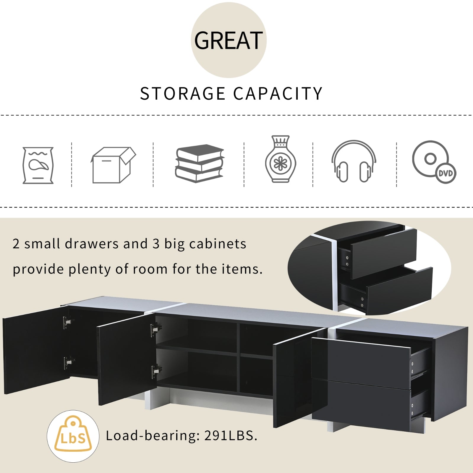 White Black TV Console