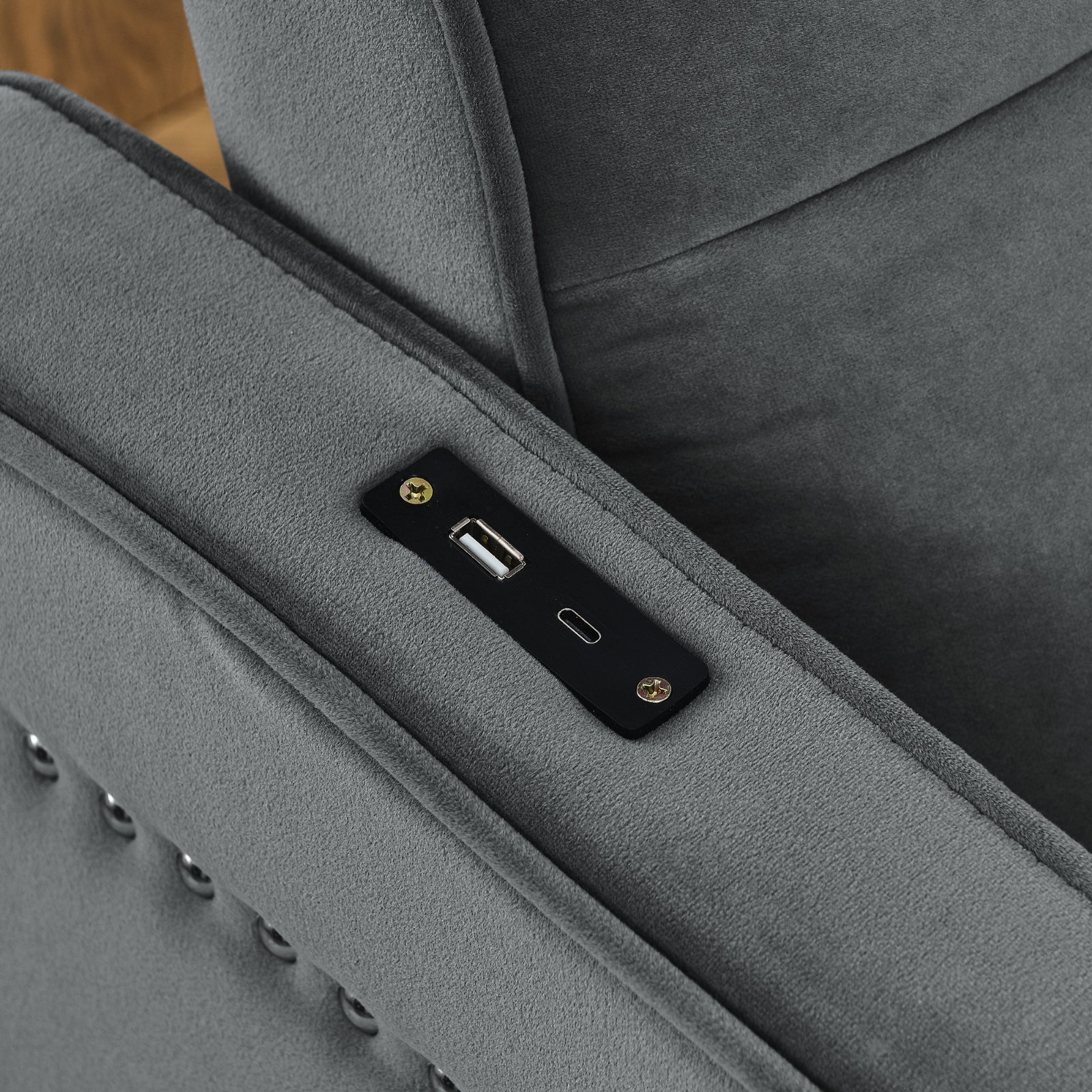 Grey Velvet Sofa Bed Pull-Out Adjustable Back