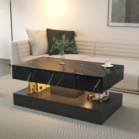 Mesa de café LED de 6.93 pulgadas de alto, Mesa de café moderna para sala de estar, Mesas para sala de estar, Mueble grande para sala de estar, Luces LED