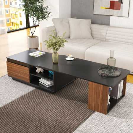 Mesa de Centro Extensible, Mesa de Centro de Madera con Longitud Ajustable y 2 Cajones de Almacenamiento para la Sala de Estar, Mesa Central Rectangular Grande y Larga