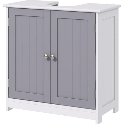 Kleankin Bathroom Vanity Cabinet, Sink Cabinet With U-Shape Cut-Out, Adjustable Shelf, White And Gray