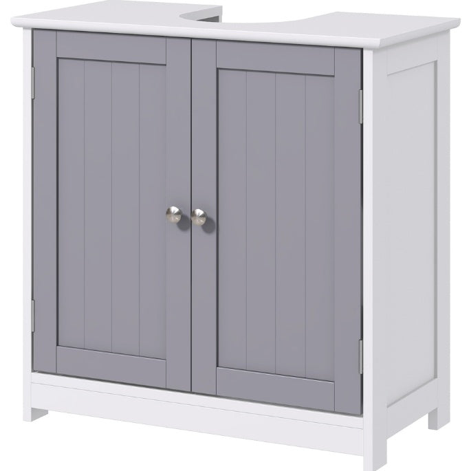 Kleankin Badezimmer-Waschbecken-Schrank, Waschbecken-Schrank mit U-förmiger Ausschnitt, verstellbares Regal, Weiß und Grau