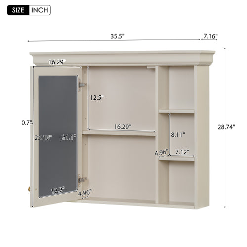Lavabo de baño de 36'' con armario de medicamentos, armario de espejo moderno con estante ajustable, armario de almacenamiento de baño con 4 cajones, armario de almacenamiento de baño con marco de madera maciza