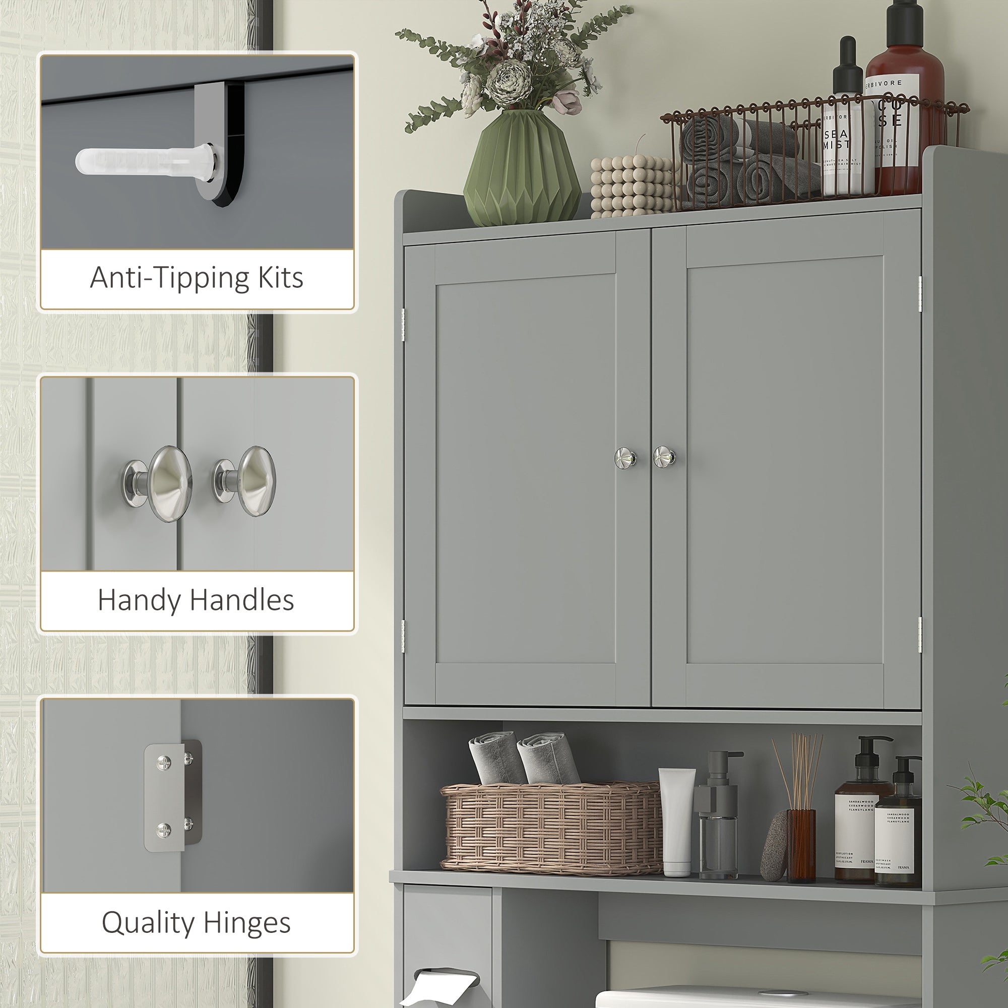 White Modern Storage Cabinet Over-Toilet Two-Tier