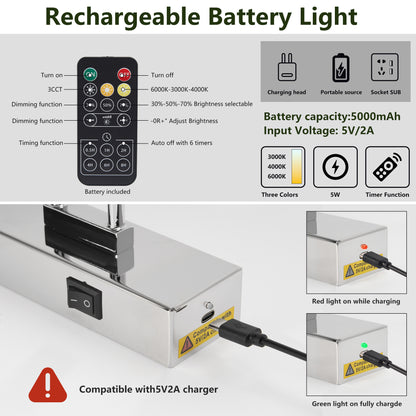 Battery Picture Light, 16 Inch Wireless Picture Light For Painting With Remote,Full Metal Rechargeable Art Light,Wall Sconce Display Lighting For Portrait, Photo Frame,Gallery, -Chrome