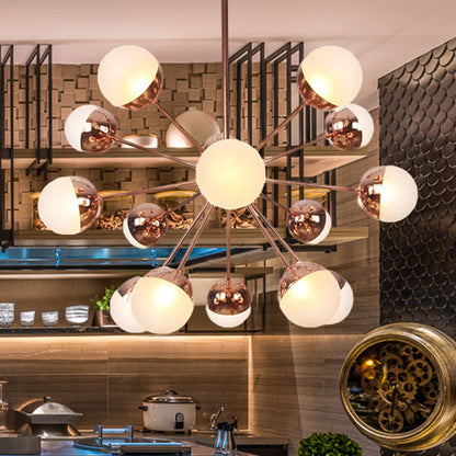 Lámpara de techo semiempotrada DecorBites™ Globe para comedor, con cristal blanco/transparente/gris ahumado - 9/12/15 luces - Diseño contemporáneo en cobre/cromo/oro