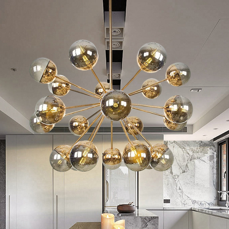 Lámpara de techo semiempotrada DecorBites™ Globe para comedor, con cristal blanco/transparente/gris ahumado - 9/12/15 luces - Diseño contemporáneo en cobre/cromo/oro