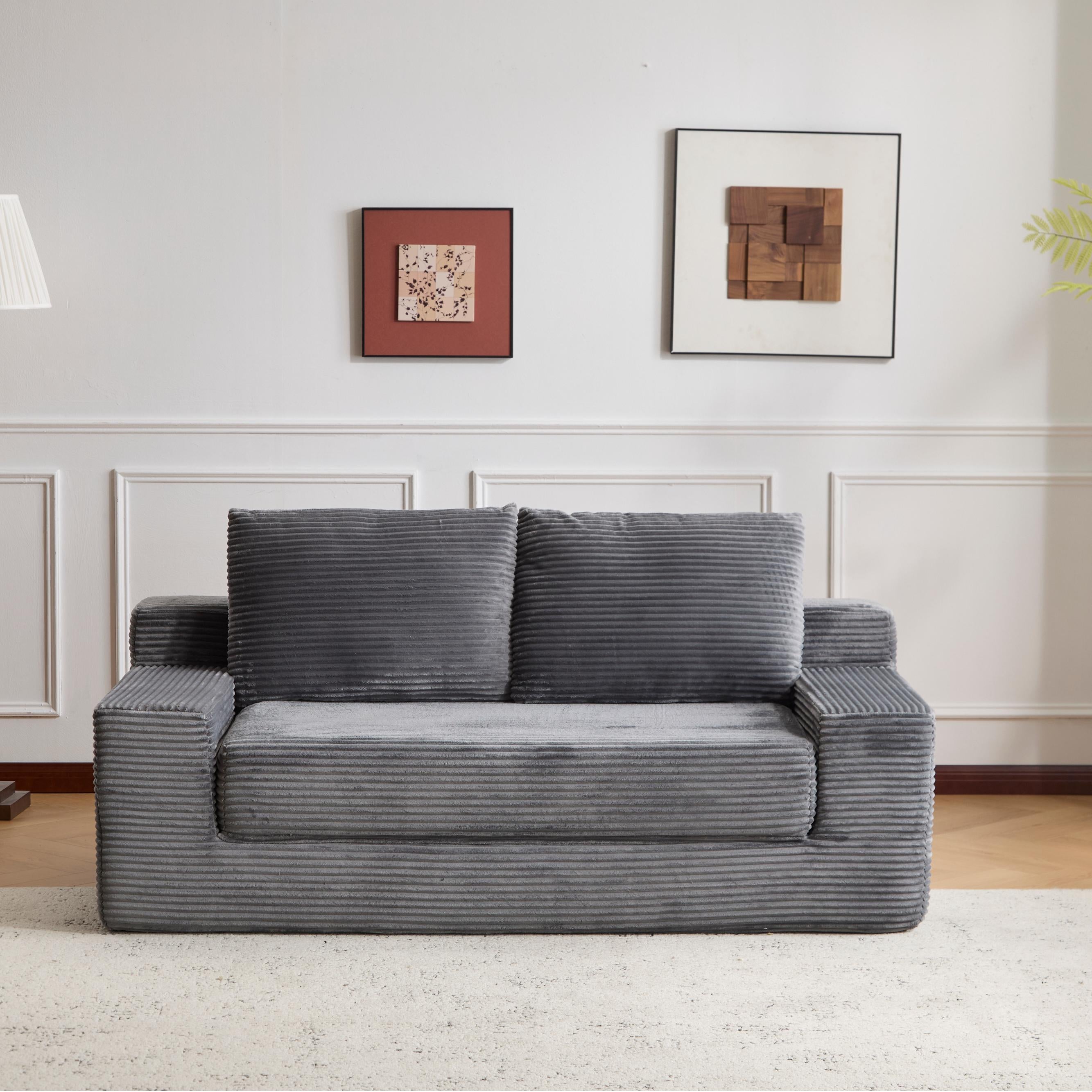 Sofá Loveseat, Sofá Cama con Asiento Profundo Cómodo, Sofá Moderno Pequeño de Terciopelo para Sala de Estar y Dormitorio, Cojín Reversible con Almohadas, Sin Ensamblaje Requerido, Gris Oscuro