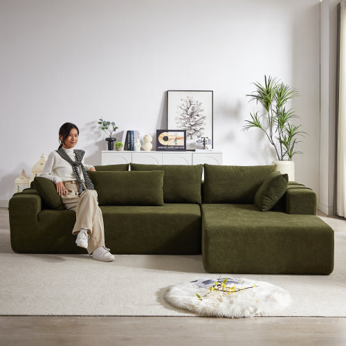 Juego de Sofá Seccional Tapizado en Chenille Moderno, Sofá Seccional en Forma de L Modular de 108 Pulgadas con 6 Almohadas, Sofá Couch de Combinación Libre para Sala de Estar, Dormitorio