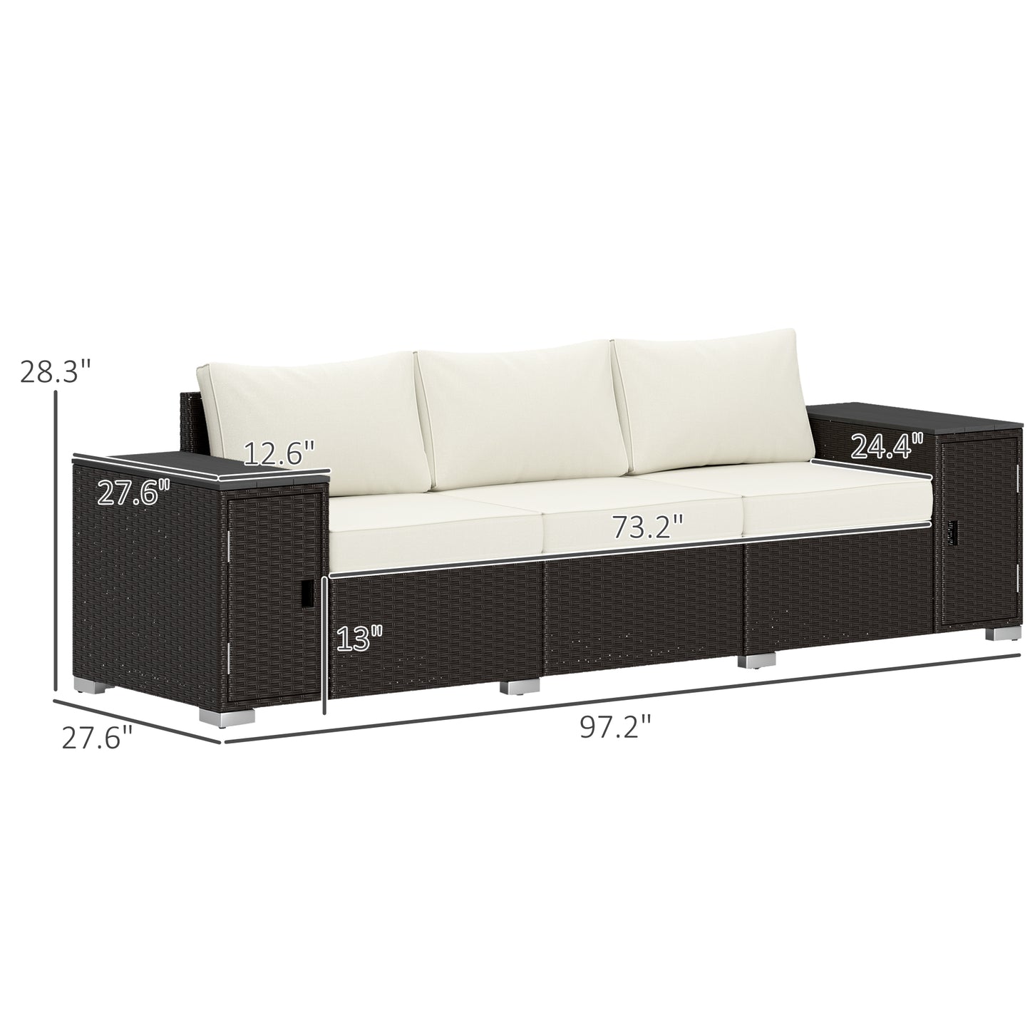 3 Seater Outdoor Couch Patio Sofa with Storage