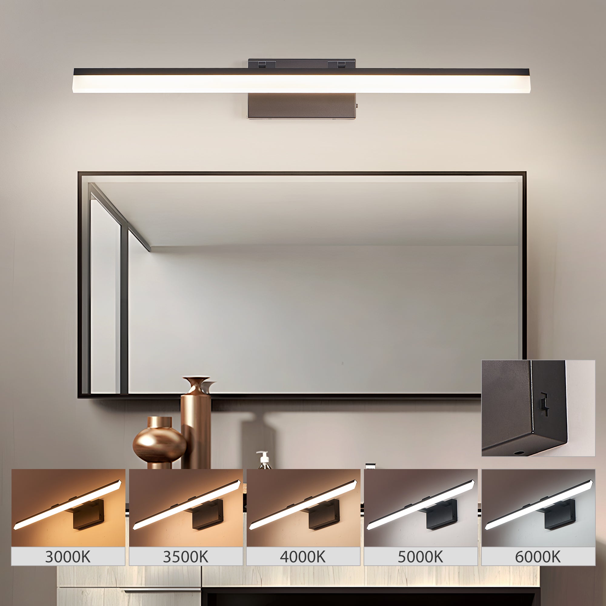 Luz de Vanidad de Baño LED Moderna de 32 Pulgadas - Luz de Pared de Metal Negro Elegante para Espejo, Vestidor o Área de Lavabo
