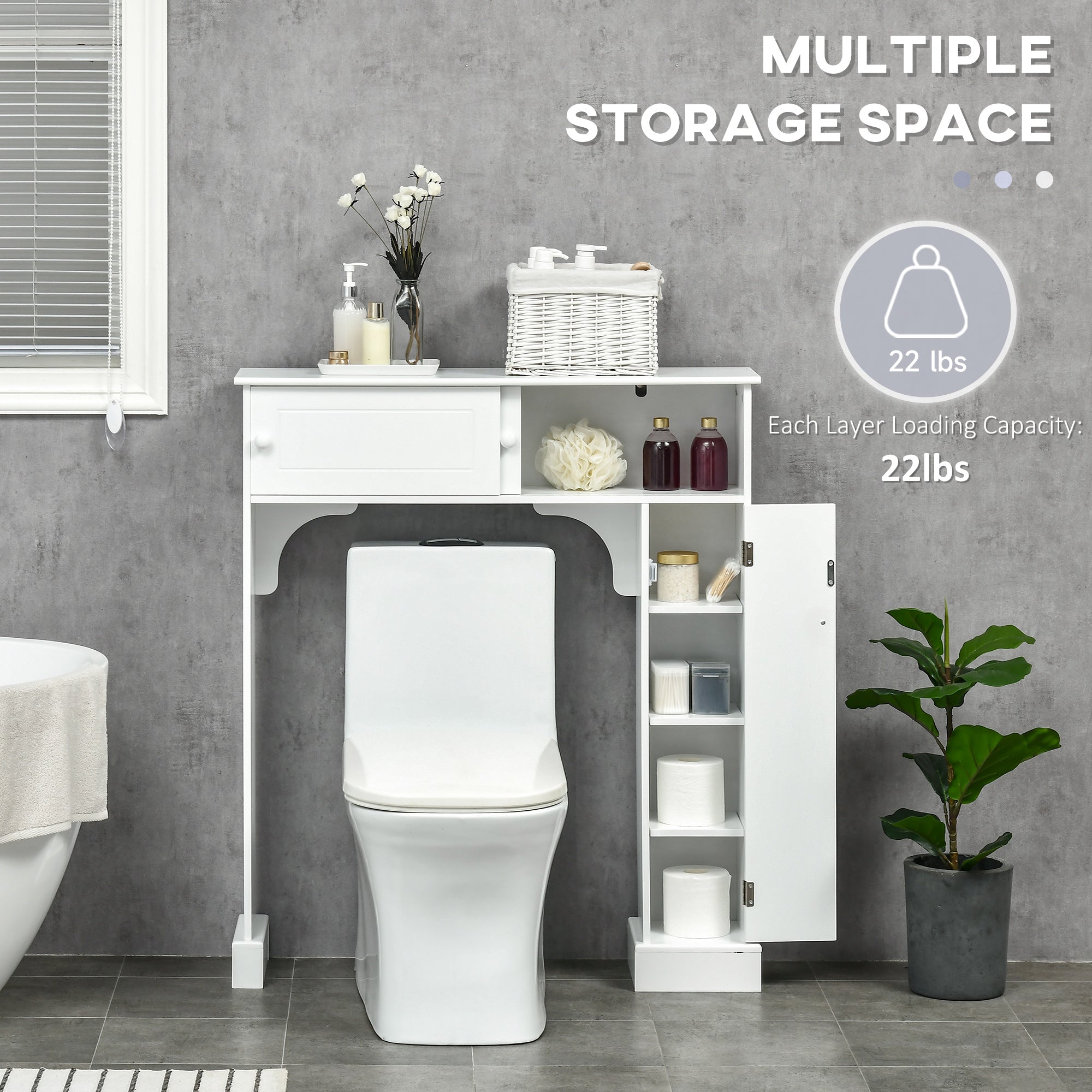 White Bathroom Storage Cabinet Over-Toilet MDF