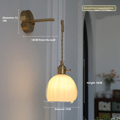 Retro Copper Glass Amber Little Flower Single-head Bedroom Simple Chandelier