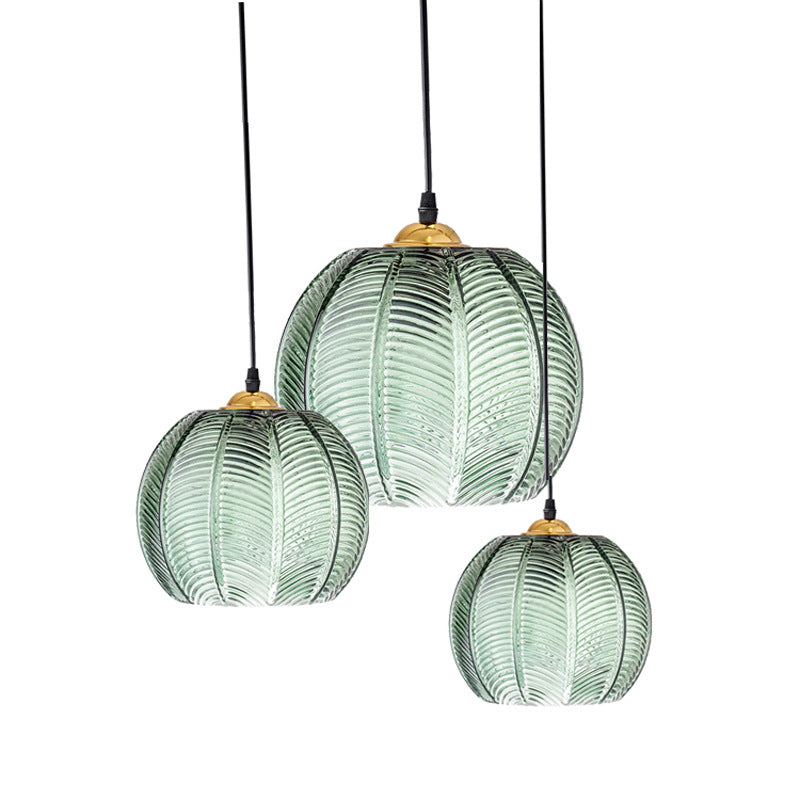 Green Leaf Glass Chandelier Three-Head Disc