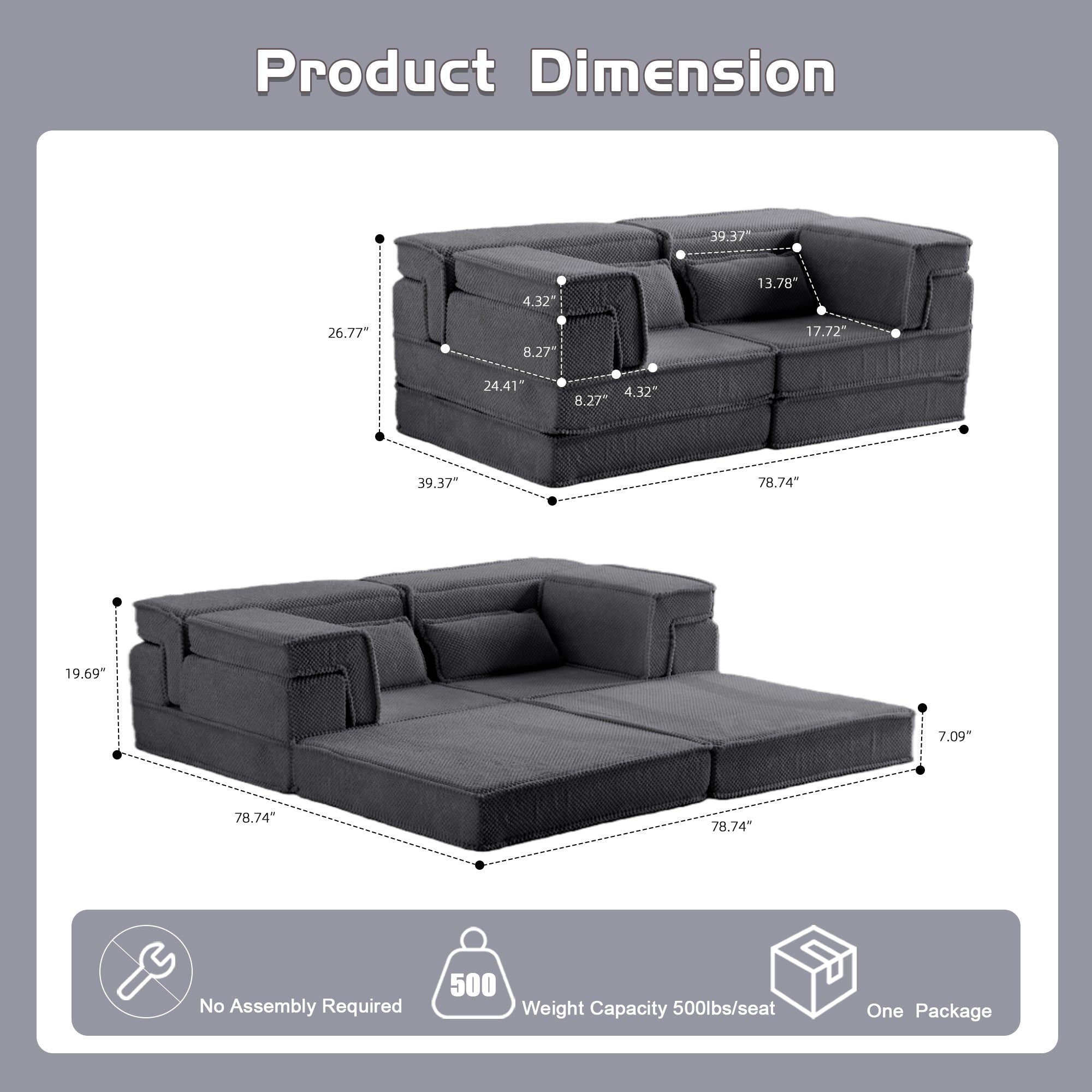 Dark Grey Modular Loveseat