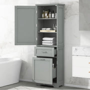 Hohes Badezimmerschrank, Freistehender Stauraumschrank mit Schubladen in zwei verschiedenen Größen und einstellbarem Regal, MDF-Platte mit lackierter Oberfläche, Grau