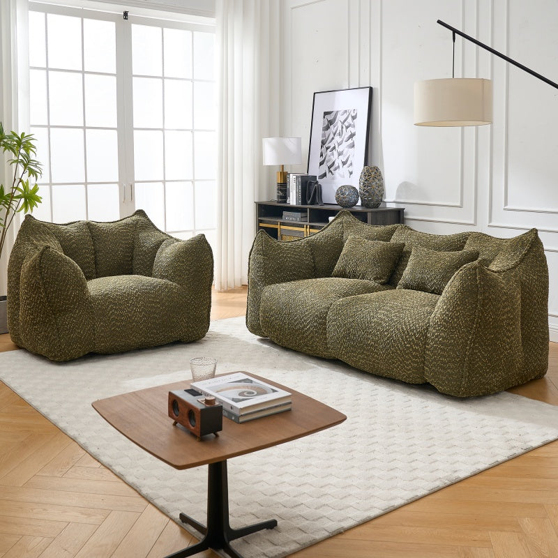 Compressed Plush Bean Bag Sofa Couch- High-Resilience Foam Filled, Ultra-Soft Boucle Lounge Chair For One Or Two People, Cozy Living Room Seating For Reading, Gaming & Relaxing, Space-Saving Vacuum