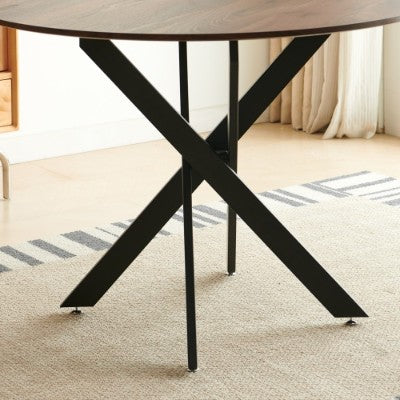 42.1MESA DE COMEDOR DE COLOR NEGRO Y MADERA Estilo Medio Siglo para 4-6 Personas con Tapa Redonda de MDF, Mesa de Comedor con Pedestal, Mesa Auxiliar, Mesa de Café de Ocio con Patas Cruzadas