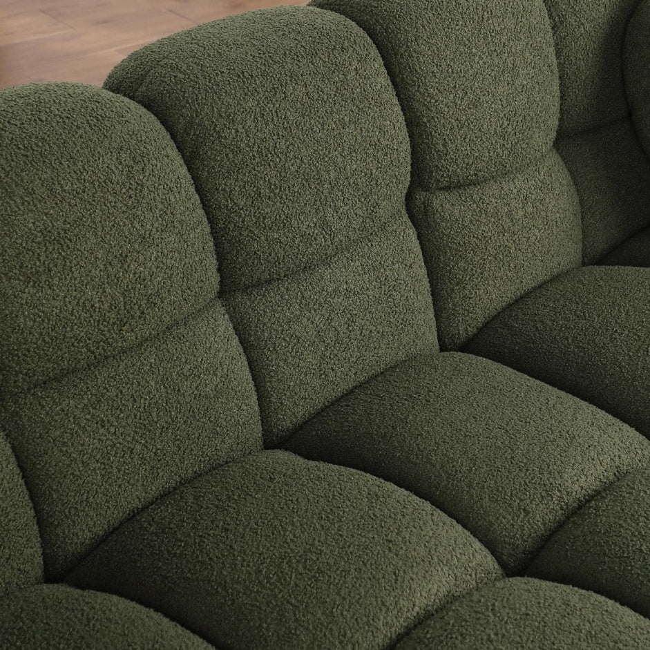 87.4 Length ,35.83inch Deepth ,human Body Structure For USA People, Marshmallow Sofa,boucle Sofa ,3 Seater, OLIVE GREEN BOUCLE