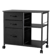 Mobiles Metallbüro-Sideboard mit 3 Stoffschubladen und 2 offenen Regalböden, schwarz