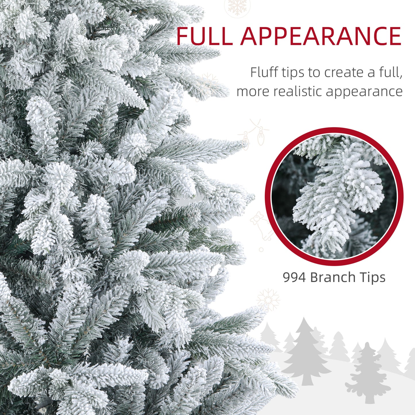 HOMCOM 6ft Snow Flocked Artificial Christmas Tree With 994 Tips, Foldable Metal Stand, Easy Assembly, Hinged Xmas Tree For Home, Office, Holiday, Green