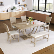 Natural Wood Dining Set Half-Round Table Bench