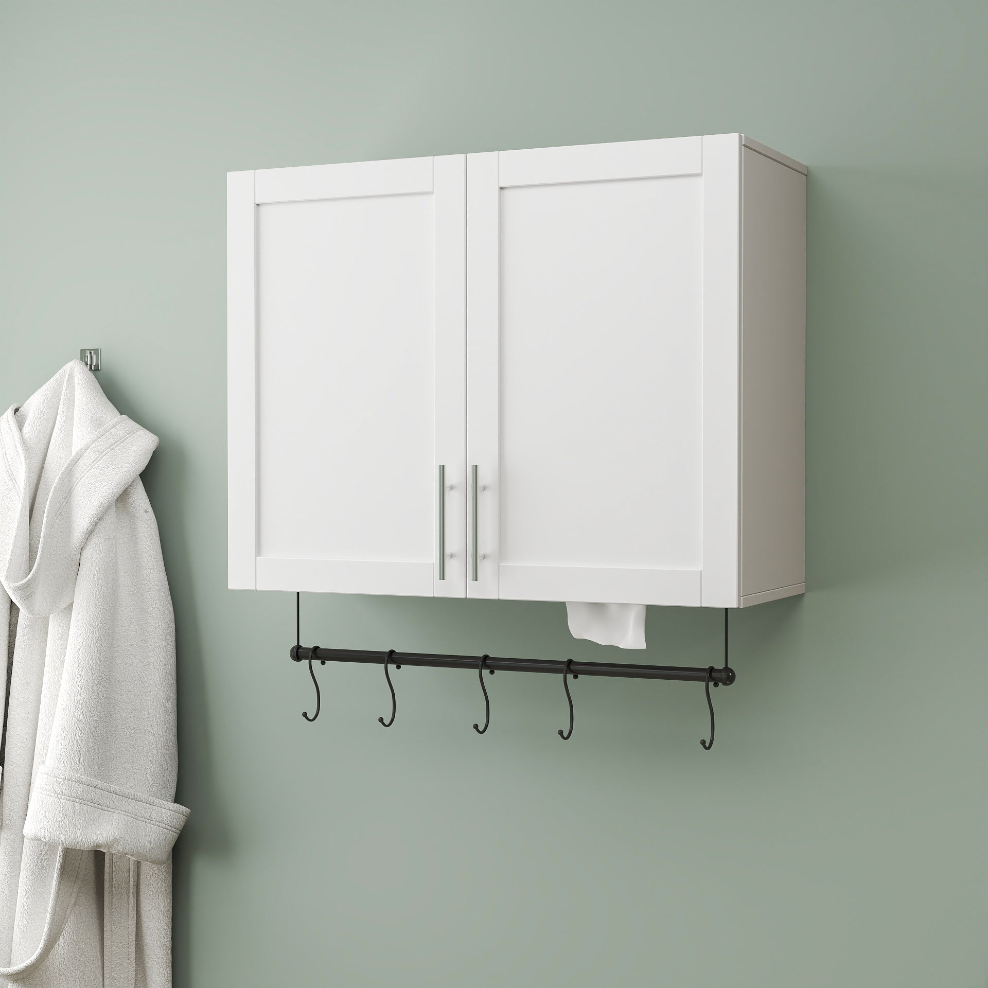 White Bathroom Wall Cabinet Adjustable Shelf Over Toilet